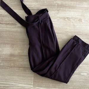 Dark purple high waist tie work pants